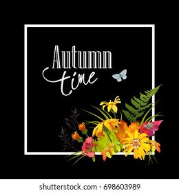 Artistic creative autumn card. Fall vector composition. Thanksgiving invitation card.