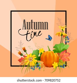 Artistic creative autumn card. Fall vector composition. Thanksgiving invitation card.