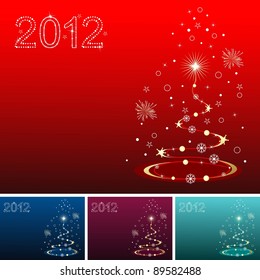 artistic & creative Christmas tree with 2012 shiny text in red, blue, purple & green for Christmas & other occasions.