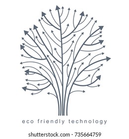 Artistic creative illustration of vector tree created in technology style, digital element. Technology and nature balance concept.