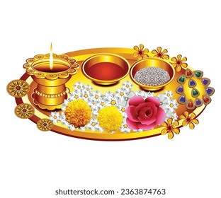 artistic creative indian pooja thali vector illustration