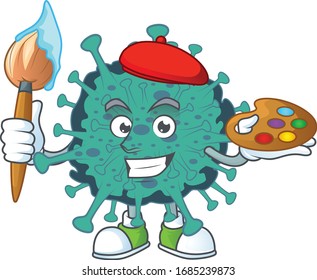 An artistic critical coronavirus artist cartoon design using a brush