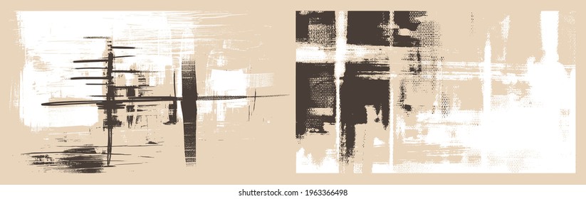 Artistic cross hatching strokes on canvas. Oil, acrylic paint texture set. Abstract grungy backgrounds, light hand drawn monochrome pattern