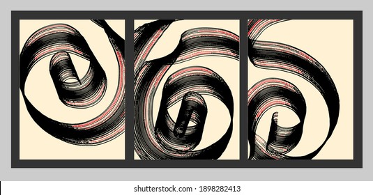 Artistic curl of the line. A set of abstract paintings, brush stroke. Art. Minimalism. Vector.