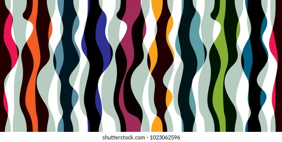 Artistic curve lines seamless pattern, abstract colorful vector background. Usable for fabric, wallpaper, wrapping, web and print. Vertical trendy design.