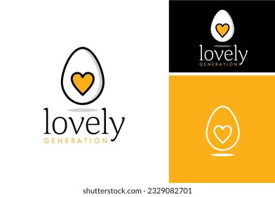 Artistic Cute Doodle Bird Chicken Egg Yolk with Heart Love for Baby Born Newborn logo design