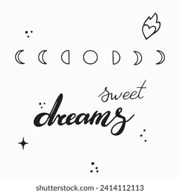 Artistic Cute doodle illustration of Moon.Handdrawn  illustration isolated on white bkgr.B and w design for psychology,poster,postcard,label,sticker,t-shirt,web,print,stamp,etc.