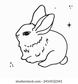Artistic Cute doodle illustration of a rabbit.Handdrawn  illustration isolated on white bkgr.B and w design for psychology,poster,postcard,label,sticker,t-shirt,web,print,stamp,tattoo,etc.