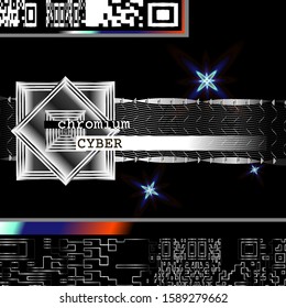 Artistic cyber background. Creative layout for your design, poster, card, banner and motion production. Unique chromium, metallic, gradient and wireframe graphic elements.