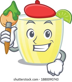 An artistic daiquiri cocktail artist mascot design paint using a brush
