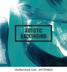 Artistic dark blue and green paint vector background brush strokes. Paint strokes acrylic, oil.
