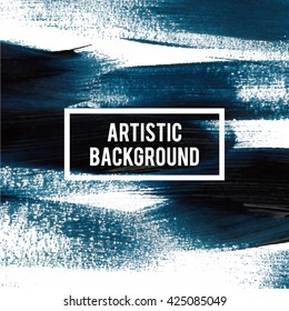 Artistic dark blue paint vector background brush strokes. Paint strokes acrylic, oil.