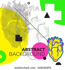 Artistic decorative hand drawn background with heart in modern pop art style. Fashion design element for poster t-shirt backdrop