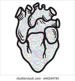 Artistic decorative hand drawn heart in trendy modern pop art style. Fashion sticker design element symbol T-shirt