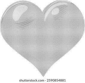 Artistic decorative heart created from black halftone dots. Ideal for creative projects, heart shape made of circular halftone dot pattern. Minimalistic element for design prints illustration.