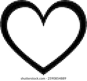 Artistic decorative heart created from black halftone dots. Ideal for creative projects, heart shape made of circular halftone dot pattern. Minimalistic element for design prints illustration.