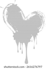 Artistic decorative heart created from black halftone dots. Ideal for creative projects, heart shape made of circular halftone dot pattern. Minimalistic element for design prints illustration.