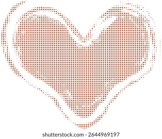 Artistic decorative hearts created from red halftone dots. Ideal for creative projects, heart shape made of circular halftone dot pattern. Minimalistic element for design prints illustration.
