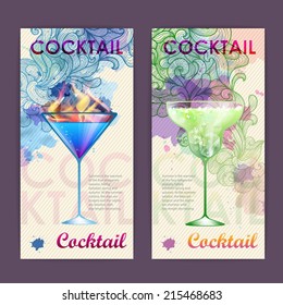 Artistic decorative watercolor cocktail poster. Disco background