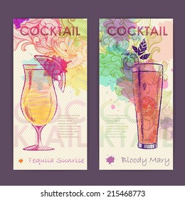 Artistic decorative watercolor cocktail poster. Disco background