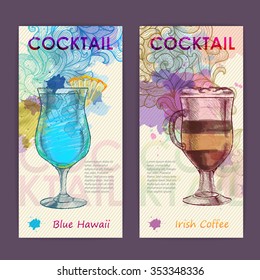 Artistic decorative watercolor cocktail poster. Disco background