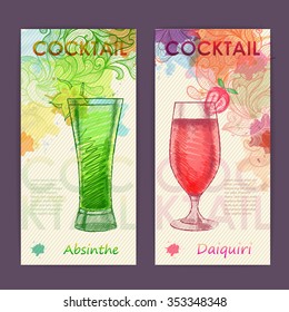 Artistic decorative watercolor cocktail poster. Disco background