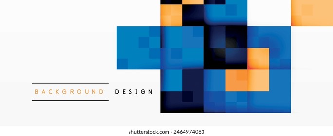 An artistic depiction of blue and orange squares on a white backdrop suggests a vibrant and modern design aesthetic