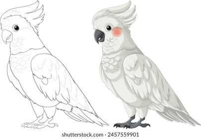 Artistic depiction of a cockatoo in two poses.