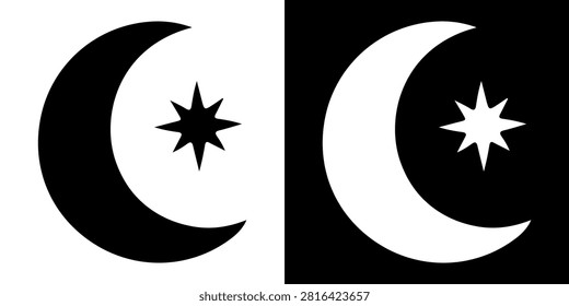 Artistic depiction of a crescent moon and starry sky, emphasizing celestial beauty and nighttime serenity in a minimalist style.