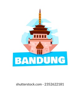 Artistic depiction of a cultural structure representing Bandung with decorative and stylized elements. Historical building in bandung, west java.