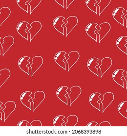 Artistic Depiction of Heartbreak in Hand-Drawn Vector Illustration. Red Background with White Outlined Details in Seamless Pattern. Great for Emotional Blogs, Artistic Prints, and Relationship Counsel