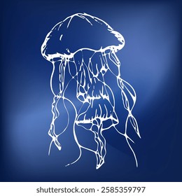 Artistic depiction of a jellyfish in blue tones creating a serene underwater vibe