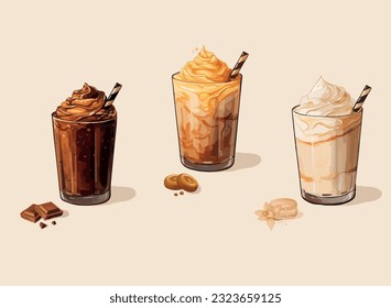 Artistic depiction of macchiato with different flavors.