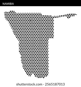 Artistic depiction of Namibia using a dot pattern to outline the country's shape and geographical features.