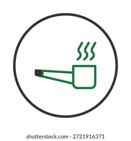 Uma representação artística de um cachimbo de fumar ejetando vapor. O design combina imagens tradicionais com uma estética moderna. Este ícone simples evoca conceitos de relaxamento, prazer pessoal e