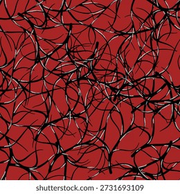 Diseño artístico de ramas secas negras silueteadas sobre un fondo rojo audaz, creando una atmósfera misteriosa, dramática y poderosa. El fuerte contraste evoca emoción, fuerza e intriga. Ideal para Diseño gráfico, carteles, portadas de libros, arte digital y proyectos visuales creativos.