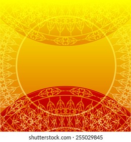 Artistic design with a circle in the middle for text or pictures, shades of yellow.