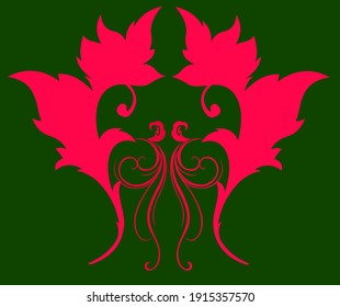 artistic design combines illustration of two red leaves forming like a royal robe on a green isolation background