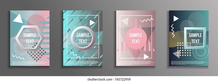 Artistic design of the cover. A set of modern abstract objects from elements of the Bauhaus style, a memphis and a hipster. Futuristic design for the background of business brochures, banners, posters