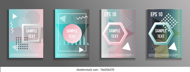 Artistic design of the cover. A set of modern abstract objects from elements of the Bauhaus style, a memphis and a hipster. Futuristic design for the background of business brochures, banners, posters