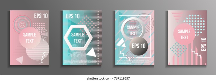 Artistic design of the cover. A set of modern abstract objects from elements of the Bauhaus style, a memphis and a hipster. Futuristic design for the background of business brochures, banners, posters