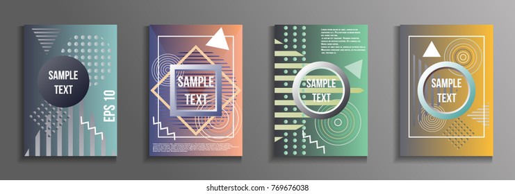 Artistic design of the cover. A set of modern abstract objects from elements of the Bauhaus style, a memphis and a hipster. Futuristic design for the background of business brochures, banners, posters