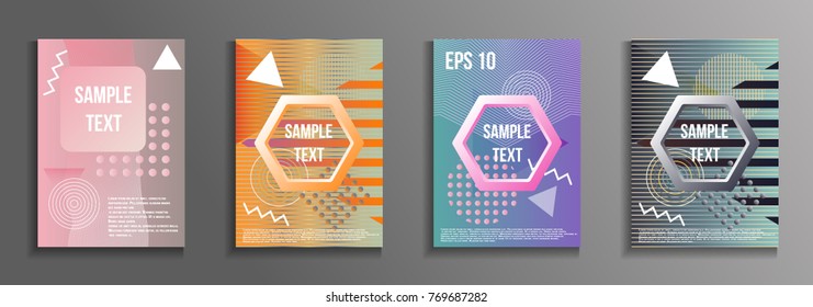 Artistic design of the cover. A set of modern abstract objects from elements of the Bauhaus style, a memphis and a hipster. Futuristic design for the background of business brochures, banners, posters