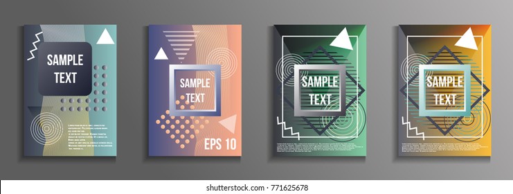 Artistic design of the cover. A set of modern abstract objects from elements of the Bauhaus style, a memphis and a hipster. Futuristic design for the background of business brochures, banners, posters