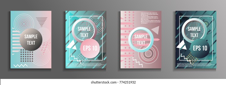 Artistic design of the cover. A set of modern abstract objects from elements of the Bauhaus style, a memphis and a hipster. Futuristic design for the background of business brochures, banners, posters