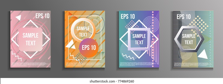 Artistic design of the cover. A set of modern abstract objects from elements of the Bauhaus style, a memphis and a hipster. Futuristic design for the background of business brochures, banners, posters