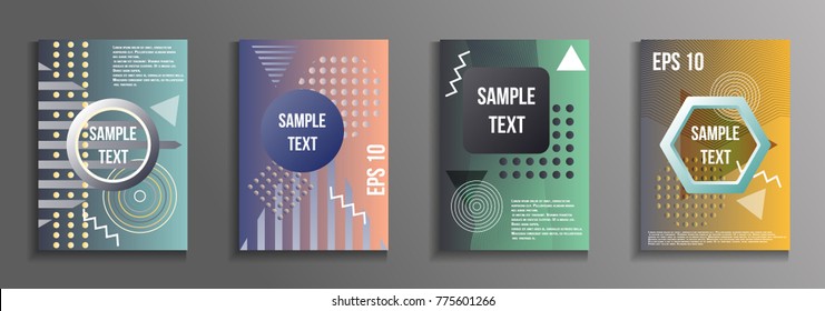 Artistic design of the cover. A set of modern abstract objects from elements of the Bauhaus style, a memphis and a hipster. Futuristic design for the background of business brochures, banners, posters
