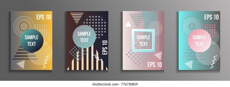 Artistic design of the cover. A set of modern abstract objects from elements of the Bauhaus style, a memphis and a hipster. Futuristic design for the background of business brochures, banners, posters