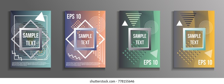 Artistic design of the cover. A set of modern abstract objects from elements of the Bauhaus style, a memphis and a hipster. Futuristic design for the background of business brochures, banners, posters
