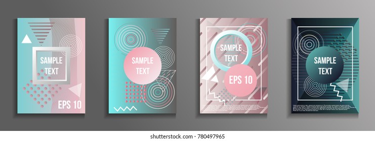Artistic design of the cover. A set of modern abstract objects from elements of the Bauhaus style, a memphis and a hipster. Futuristic design for the background of business brochures, banners, posters